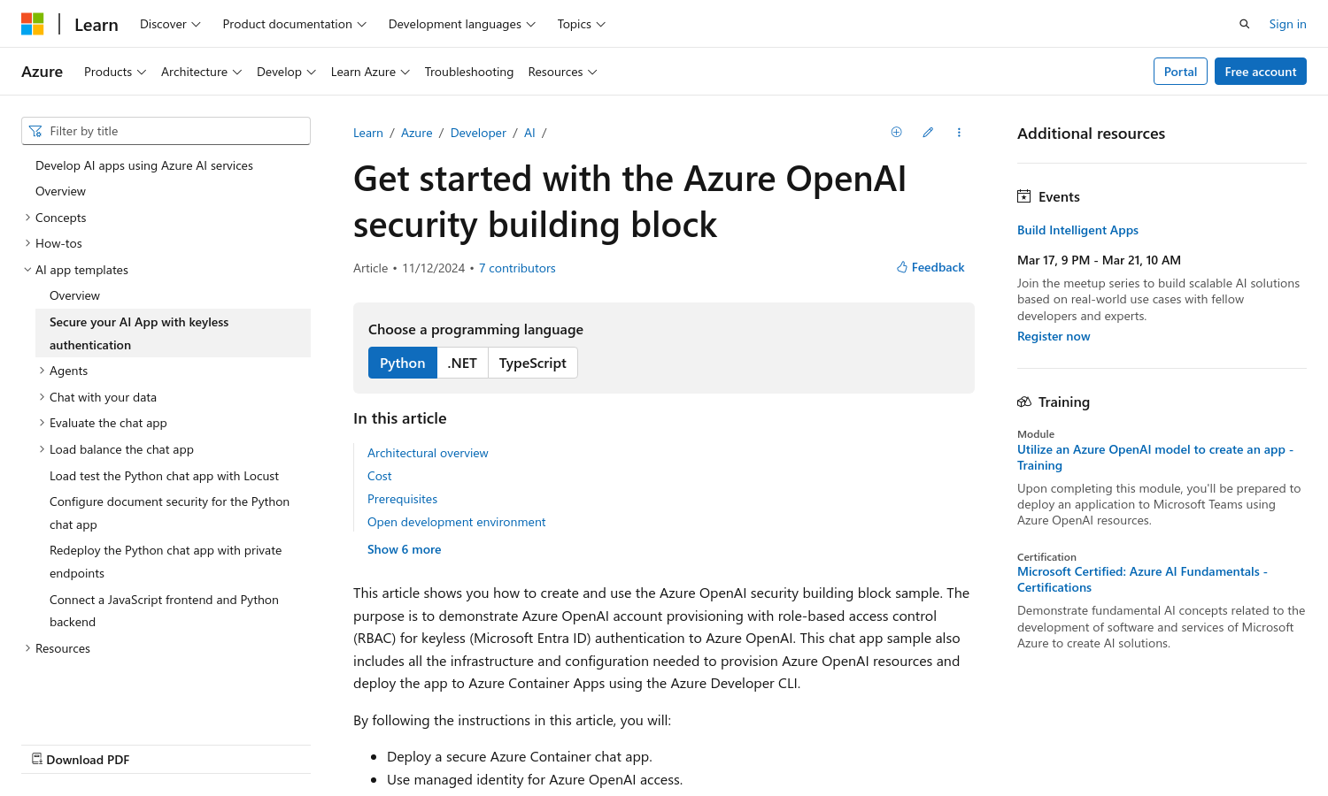 Microsoft | Secure your AI App with keyless authentication | Learn