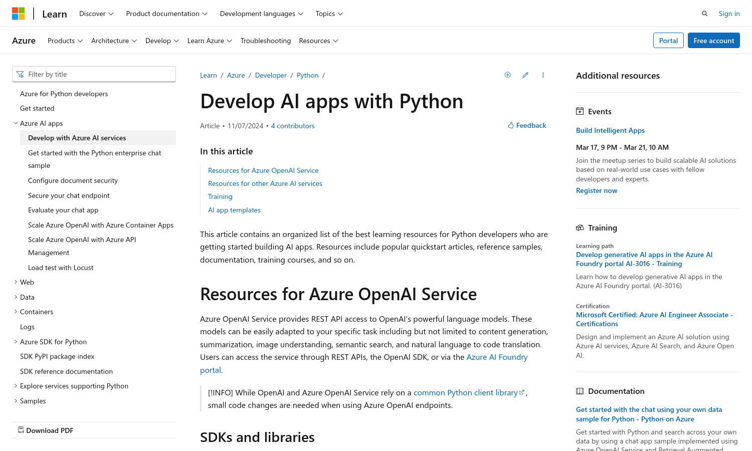 Microsoft | Develop AI Apps for Python on Azure | Learn